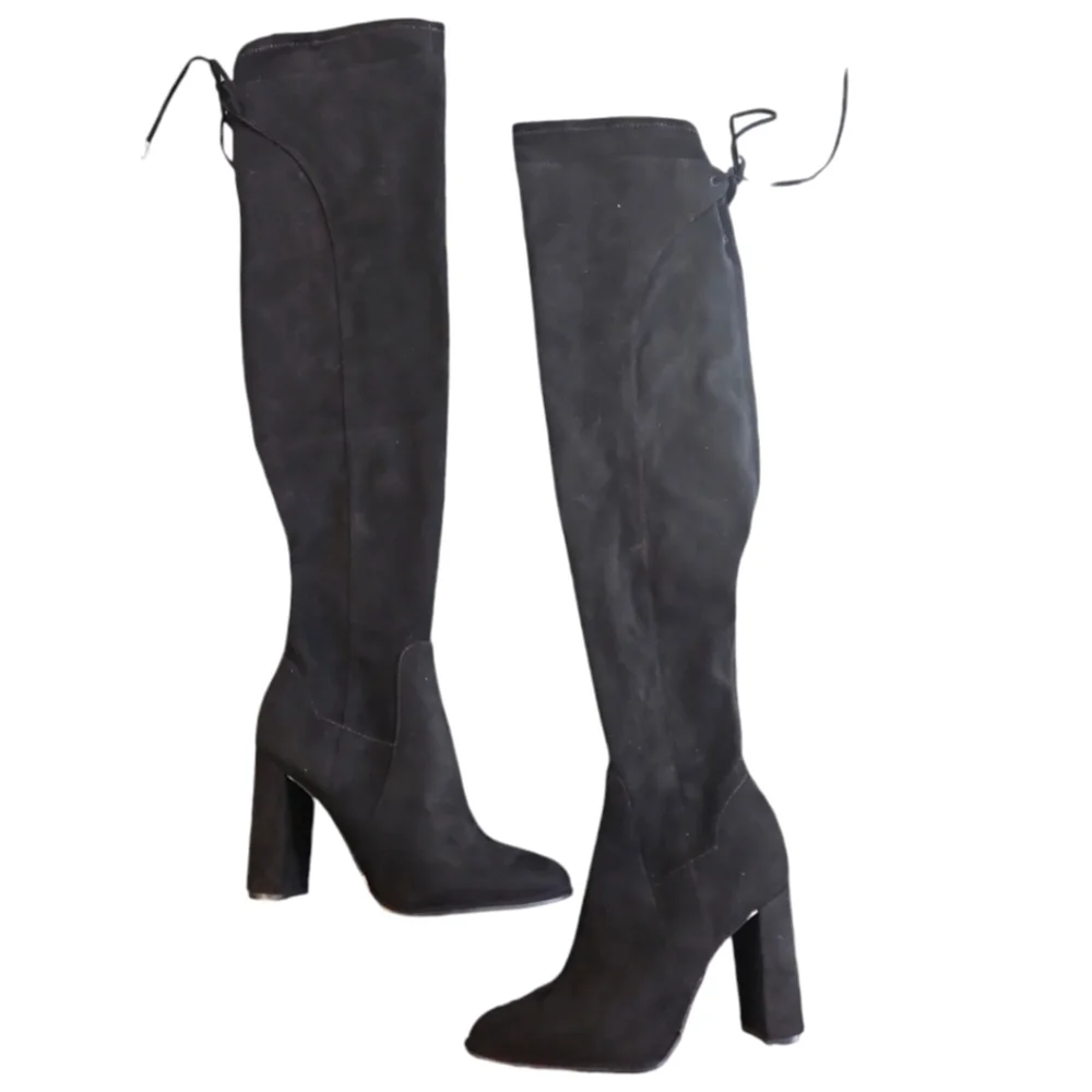 NWT Marc Fisher Octavie Black Suede Over The Knee Boots Block Heel Sz 7